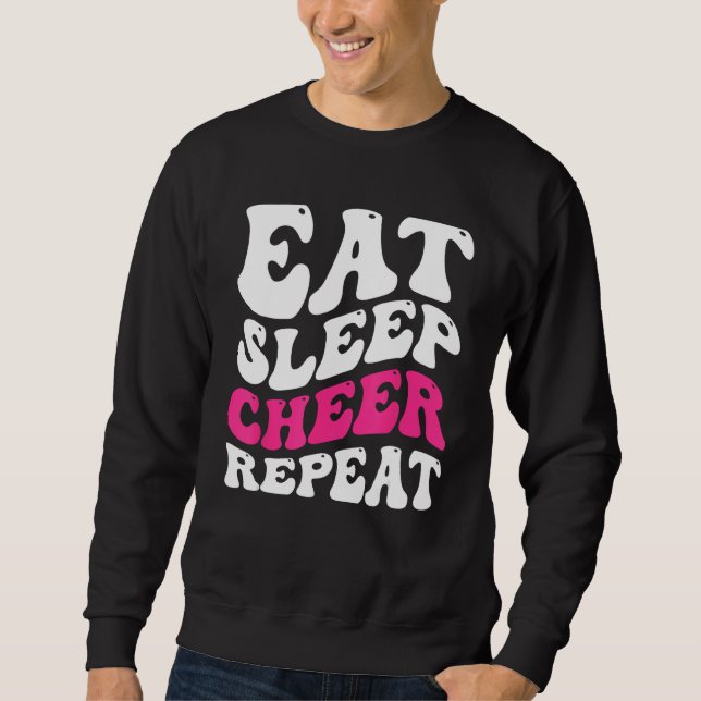 Eat Sleep Cheer Repeat  Cheerleader Cheering Squad Lång Ärmad Tröja (Framsida)