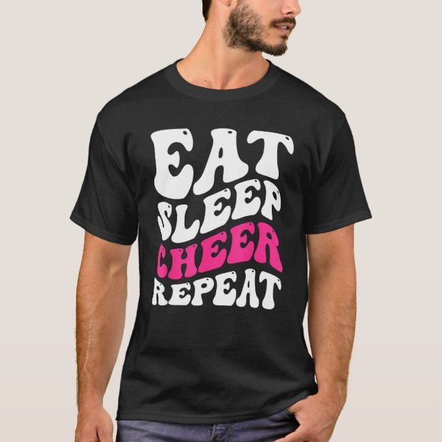 Eat Sleep Cheer Repeat  Cheerleader Cheering Squad T Shirt (Framsida)
