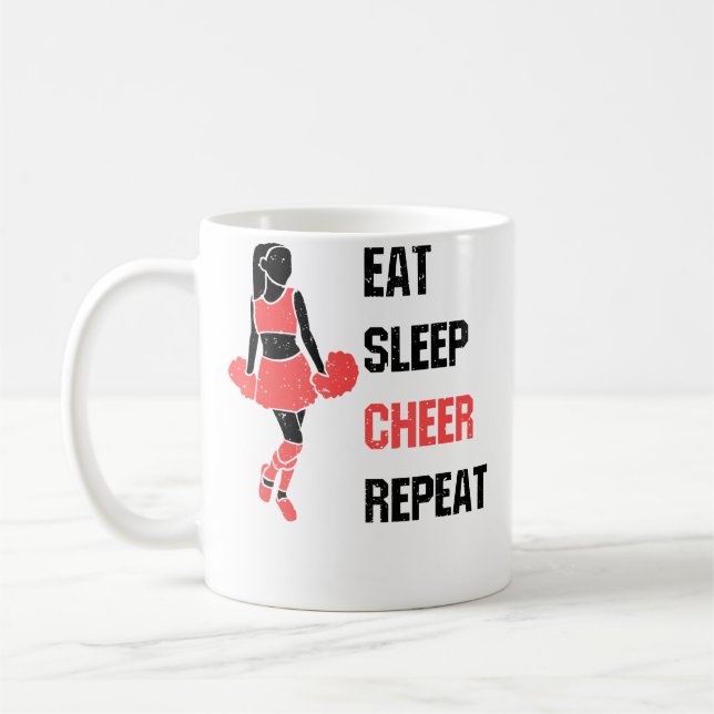 Eat Sleep Cheer Repeat Cheerleading Coach Kaffemugg (Vänster)