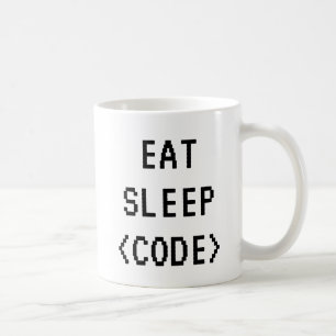 EAT SLEEP CODE Lusnycitat mugg för programmerare