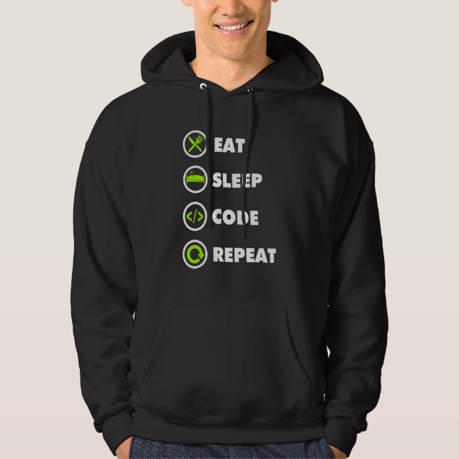 Eat Sleep Code Repeat Coding Coder Programmer Hoodie (Framsida)