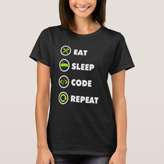 Eat Sleep Code Repeat Coding Coder Programmer T Shirt (Framsida)