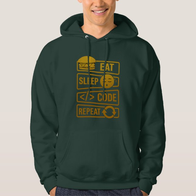 Eat Sleep Code Repeat – Gold Tech Lifestyle Design Hoodie (Framsida)