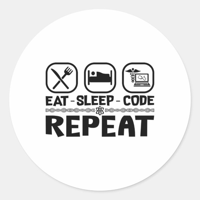 Eat Sleep Code Repeat Medical Coder Coding Gift Runt Klistermärke (Framsida)
