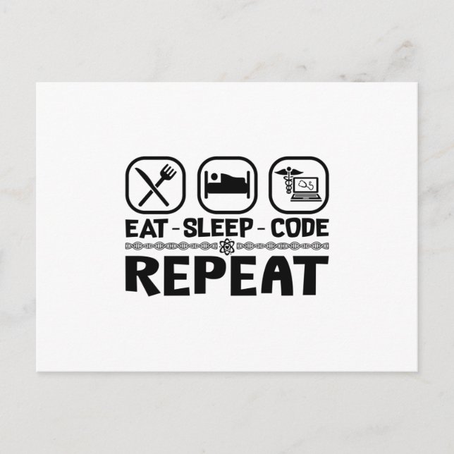 Eat Sleep Code Repeat Medical Coder Coding Gift Vykort (Framsida)