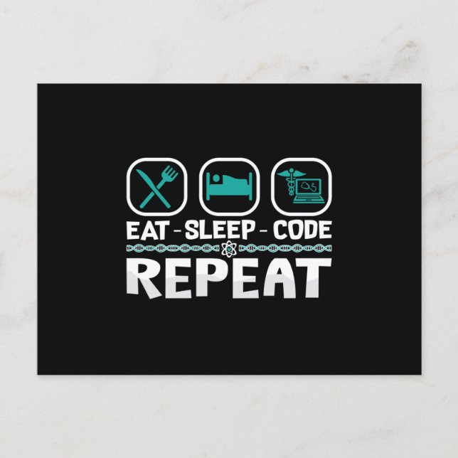 Eat Sleep Code Repeat Medical Coder ICD Coding Vykort (Framsida)