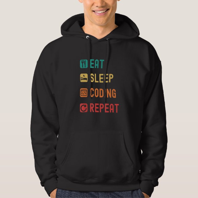 Eat sleep coding repeat with tick check boxes hoodie (Framsida)
