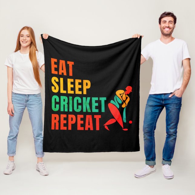 EAT SLEEP CRICKET REPEAT-CRICKET ÄLSKARE FLEECEFILT (På plats)