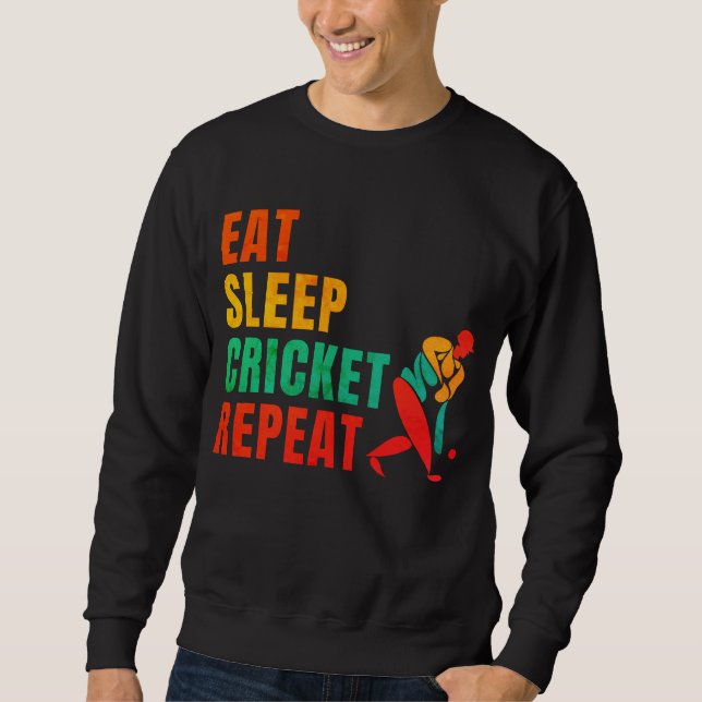 EAT SLEEP CRICKET REPEAT-CRICKET ÄLSKARE LÅNG ÄRMAD TRÖJA (Framsida)
