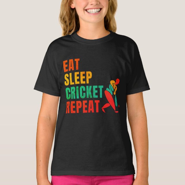 EAT SLEEP CRICKET REPEAT-CRICKET ÄLSKARE T SHIRT (Framsida)