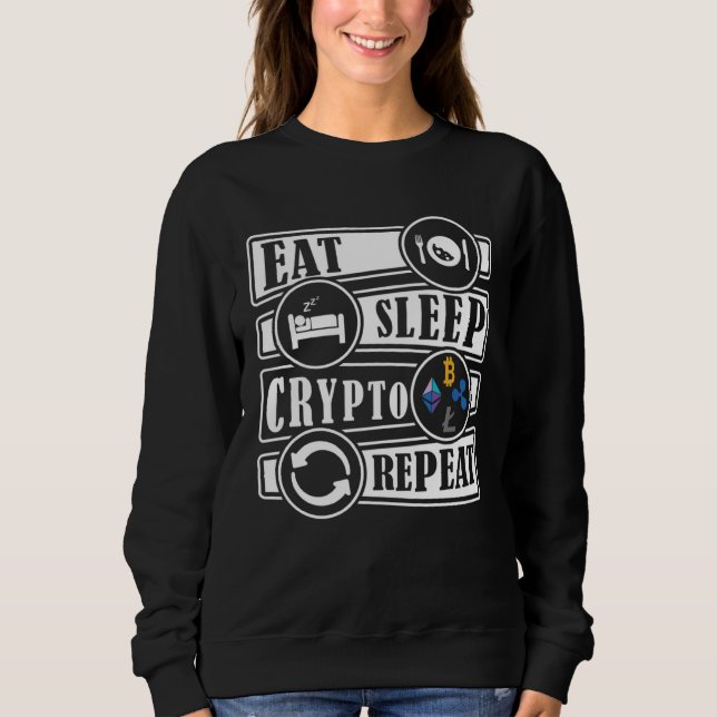 Eat Sleep Crypto Repeat DeFI Investing Trading T Shirt (Framsida)