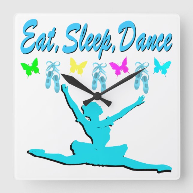 EAT, SLEEP, DANCE BALLERINA DESIGN FYRKANTIG KLOCKA (Framsida)