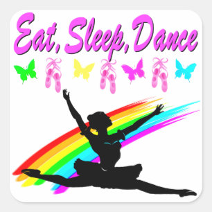 EAT, SLEEP, DANCE BALLERINA DESIGN FYRKANTIGT KLISTERMÄRKE