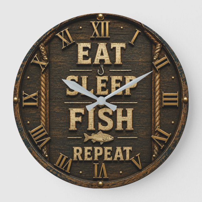 Eat Sleep Fish Repeat Fisherman Gift Stor Klocka (Framsida)
