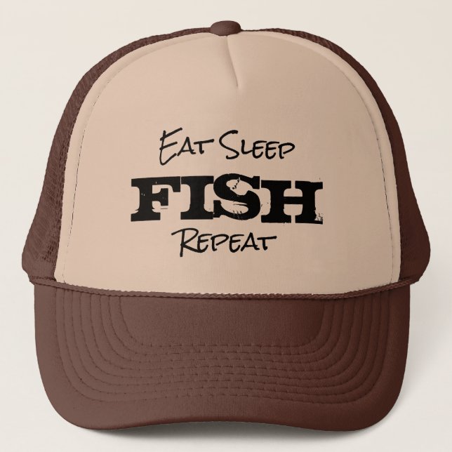 EAT SLEEP FISH REPEAT pension truckerkeps (Framsida)