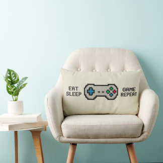 Eat Sleep Game Repeat – Cool Pixel Gamer Pillow Lumbarkudde