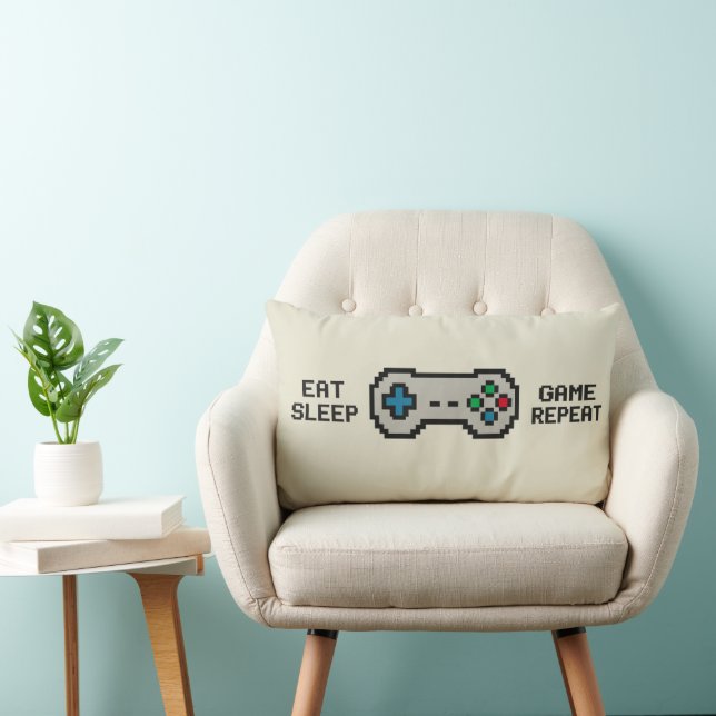 Eat Sleep Game Repeat – Cool Pixel Gamer Pillow Lumbarkudde (Stol)