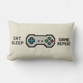 Eat Sleep Game Repeat – Cool Pixel Gamer Pillow Lumbarkudde