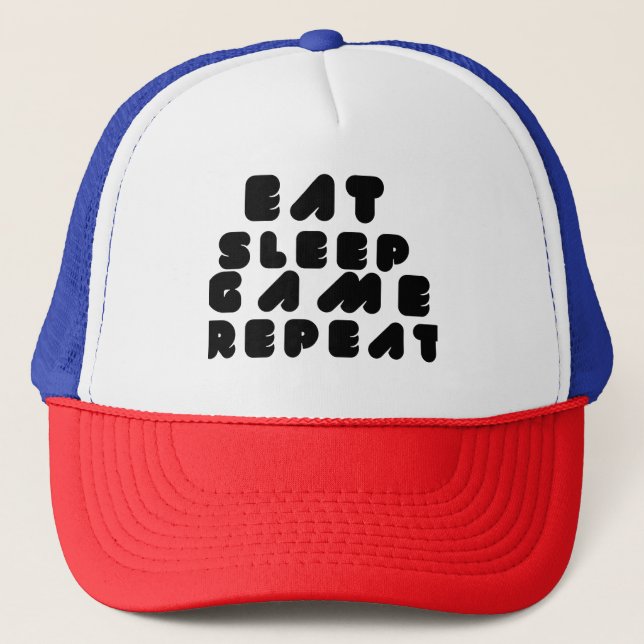 Eat Sleep Game Repeat – Gamer Quote Keps (Framsida)