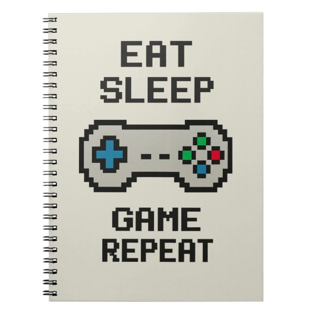 Eat Sleep Game Repeat – Pixel Gamer Notebook Anteckningsbok (Framsidan)