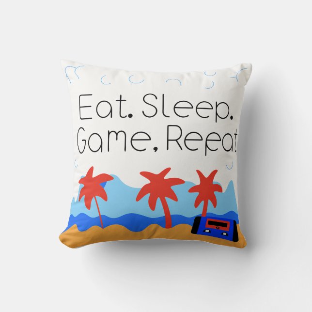 "Eat. Sleep. Game. Repeat." Retro Gaming Kudde (Framsida)