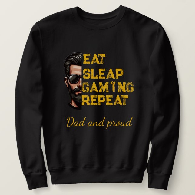 Eat Sleep Gaming Repeat Cool Gamer Art T-Shirt Lång Ärmad Tröja (Design framsida)