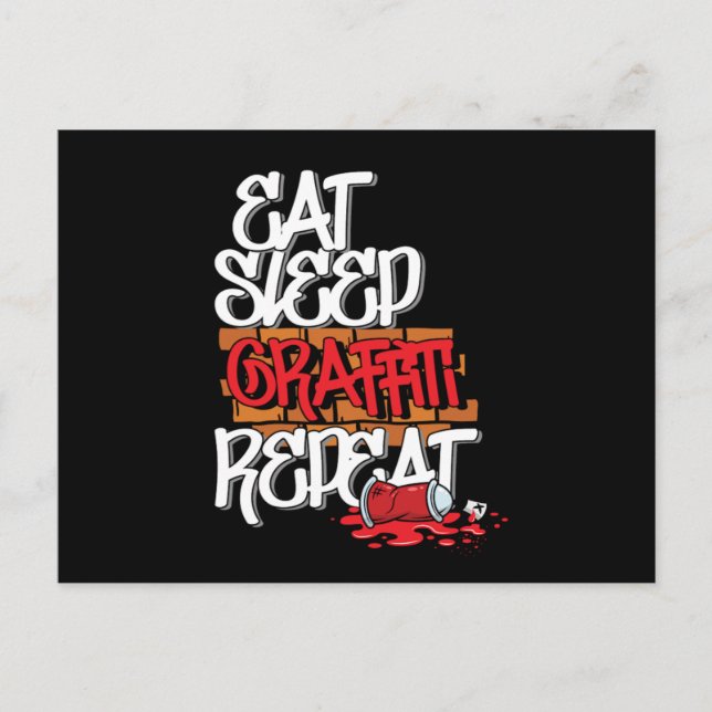 Eat Sleep Graffiti Repeat Spray Paintings Vykort (Framsida)