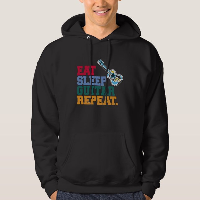 Eat Sleep Guitar Repeat Guitar Player Guitarist Hoodie (Framsida)