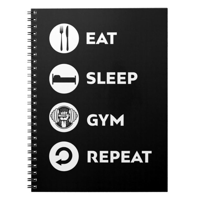 EAT SLEEP GYM REPEAT ANTECKNINGSBOK (Framsidan)