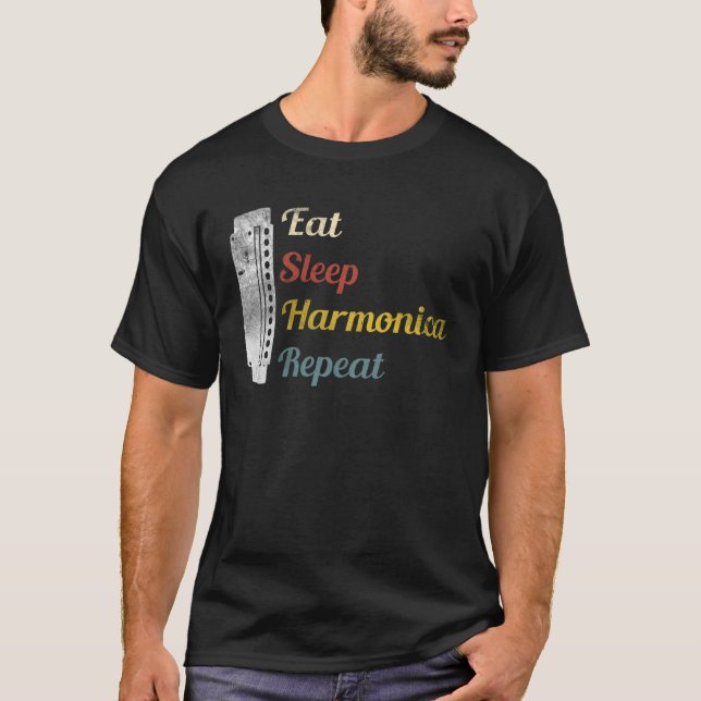 Eat Sleep Harmonica Repeat Harmonica T Shirt (Framsida)