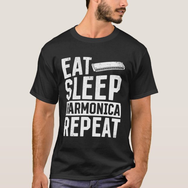 Eat Sleep Harmonica Repeat  Harmonica T Shirt (Framsida)