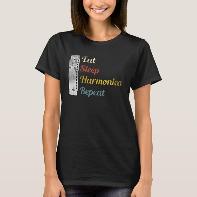 Eat Sleep Harmonica Repeat Harmonica T Shirt (Framsida)