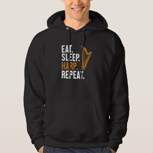 Eat Sleep Harp Repeat Harpist Konghou Pedal Harp H Hoodie (Framsida)