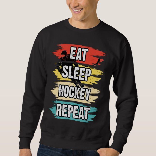 Eat Sleep Hockey Repeat Funny Ice Hockey Frisbee L Lång Ärmad Tröja (Framsida)