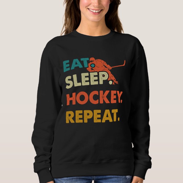 Eat Sleep Hockey Repeat Funny Ice Hockey Frisbee L T Shirt (Framsida)