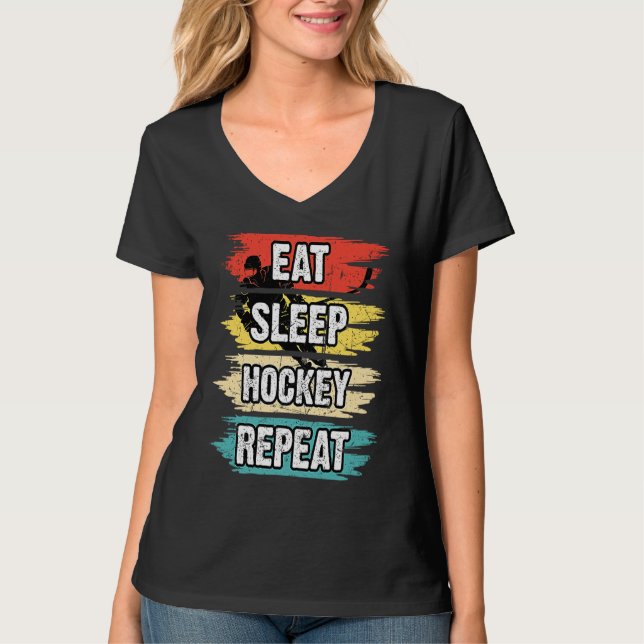 Eat Sleep Hockey Repeat Funny Ice Hockey Frisbee L T Shirt (Framsida)