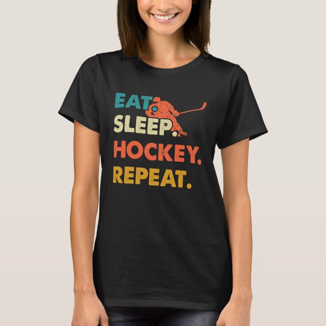 Eat Sleep Hockey Repeat Funny Ice Hockey Frisbee L T Shirt (Framsida)