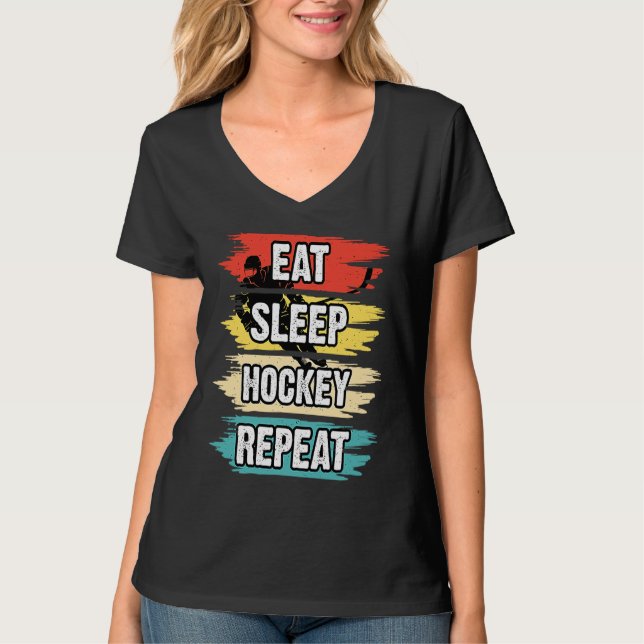 Eat Sleep Hockey Repeat Funny Ice Hockey Frisbee L T Shirt (Framsida)