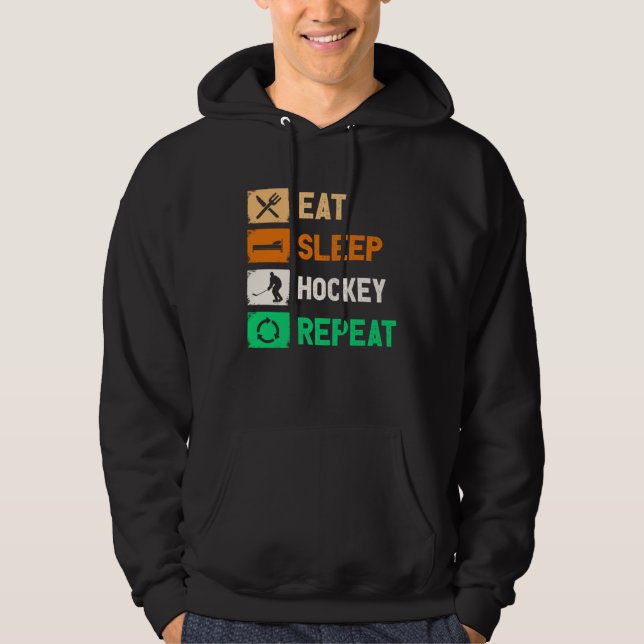 Eat Sleep Hockey Repeat Hockey Funny Ice Hockey ki Hoodie (Framsida)