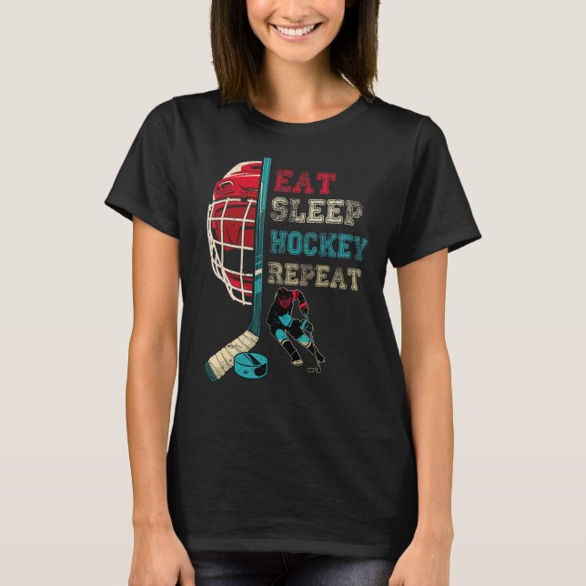 Eat Sleep Hockey Repeat vintage T Shirt (Framsida)