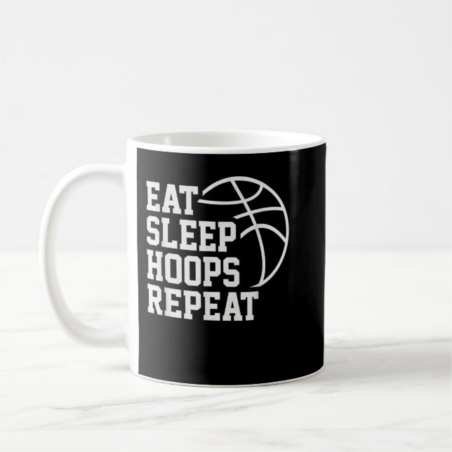 Eat Sleep Hoops Repeat Funny Saying Quote Basketba Kaffemugg (Vänster)