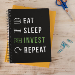 EAT SLEEP INVEST REPEAT LAGRAR MARKNAD ANTECKNINGSBOK
