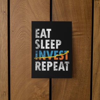 EAT SLEEP INVEST REPEAT LAGRAR MARKNAD VYKORT