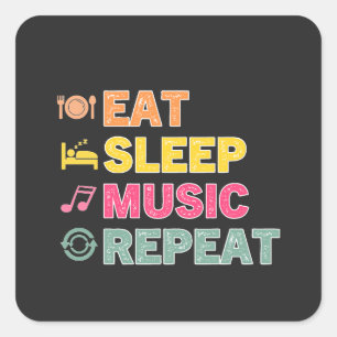 EAT SLEEP MUSIC REPEAT Söt retro-älskare Fyrkantigt Klistermärke