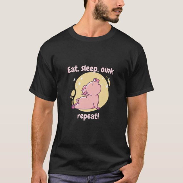 Eat Sleep Oink Repeat Retro Cute Pig Present T Shirt (Framsida)