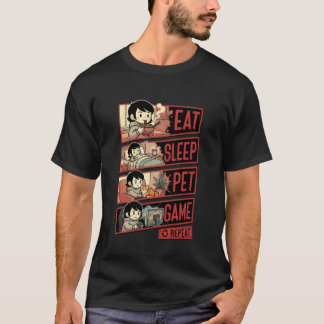 Eat Sleep Pet Game Repeat Funny Gamer T Shirt
