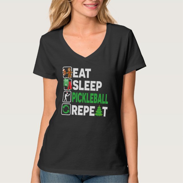 Eat Sleep Pickleball Repeat Christmas Pajama  Men  T Shirt (Framsida)