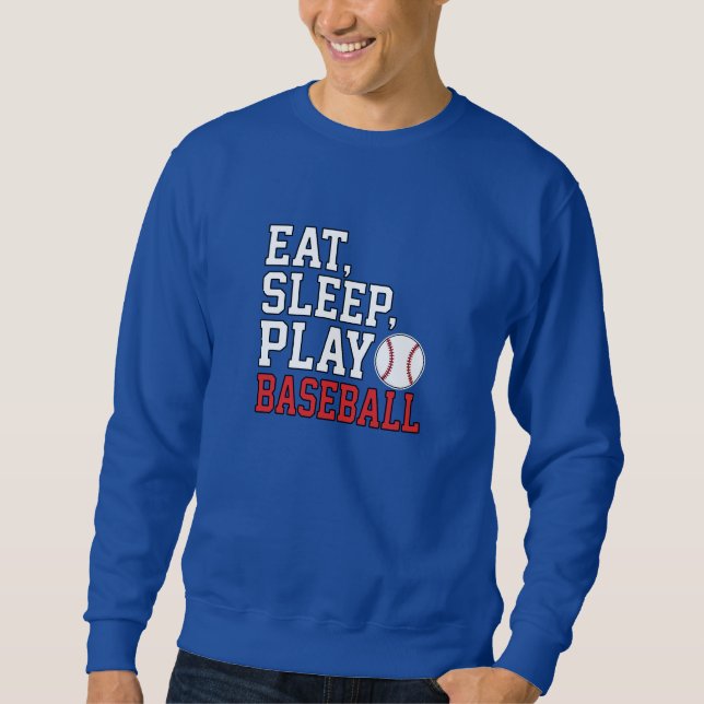 Eat Sleep Play Baseball Funny Baseball Quote Lång Ärmad Tröja (Framsida)