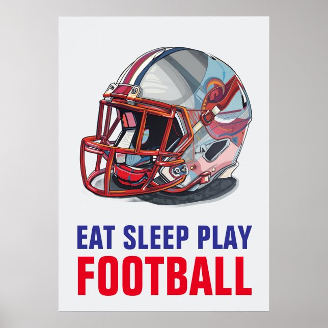 Eat Sleep Play Football Helmet Motivational Poster (Framsidan)