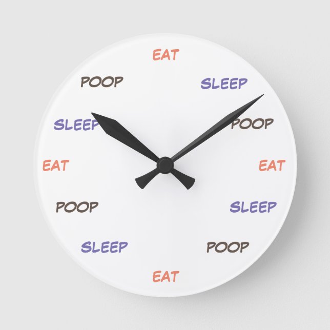Eat sleep poop - clock rund klocka (Framsida)